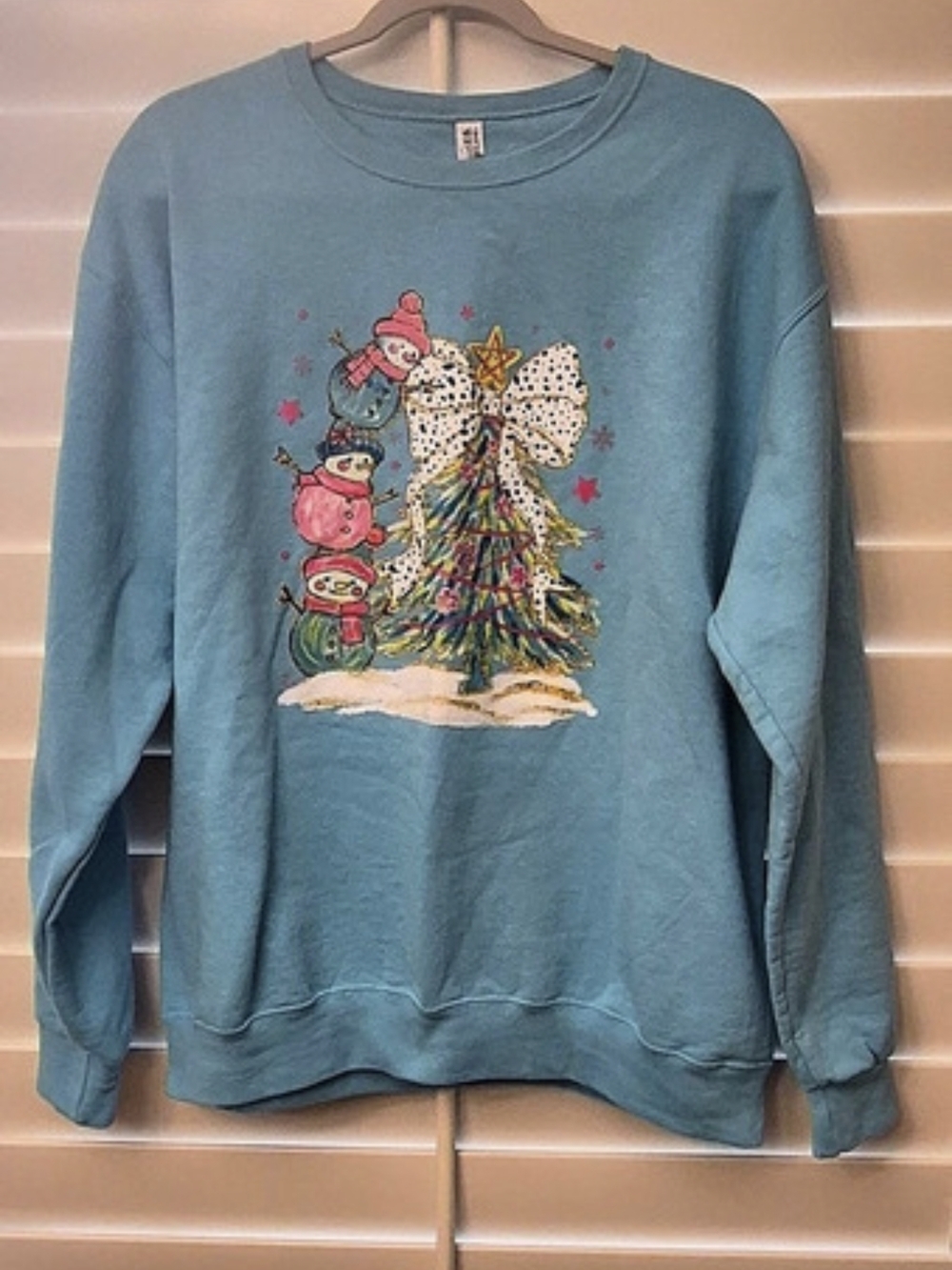 Jerzees Graphic Snowman Christmas Tree Bow Sweatshirt Sz Large